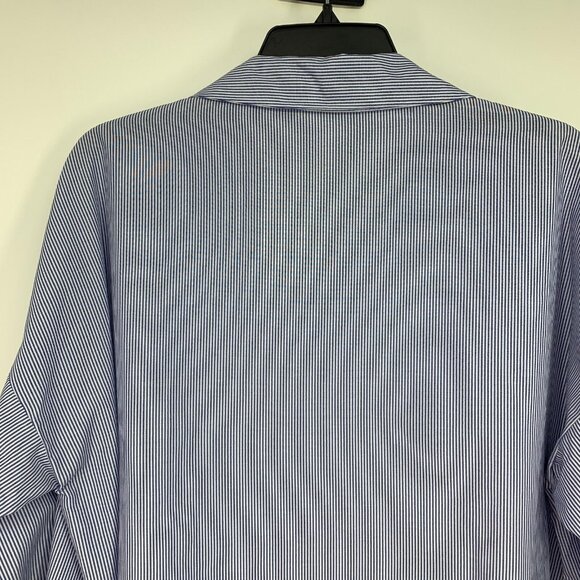 Zara Shirt Poplin Blue Stripe Button Down Roll Tab Sleeve Top - Picture 11 of 12